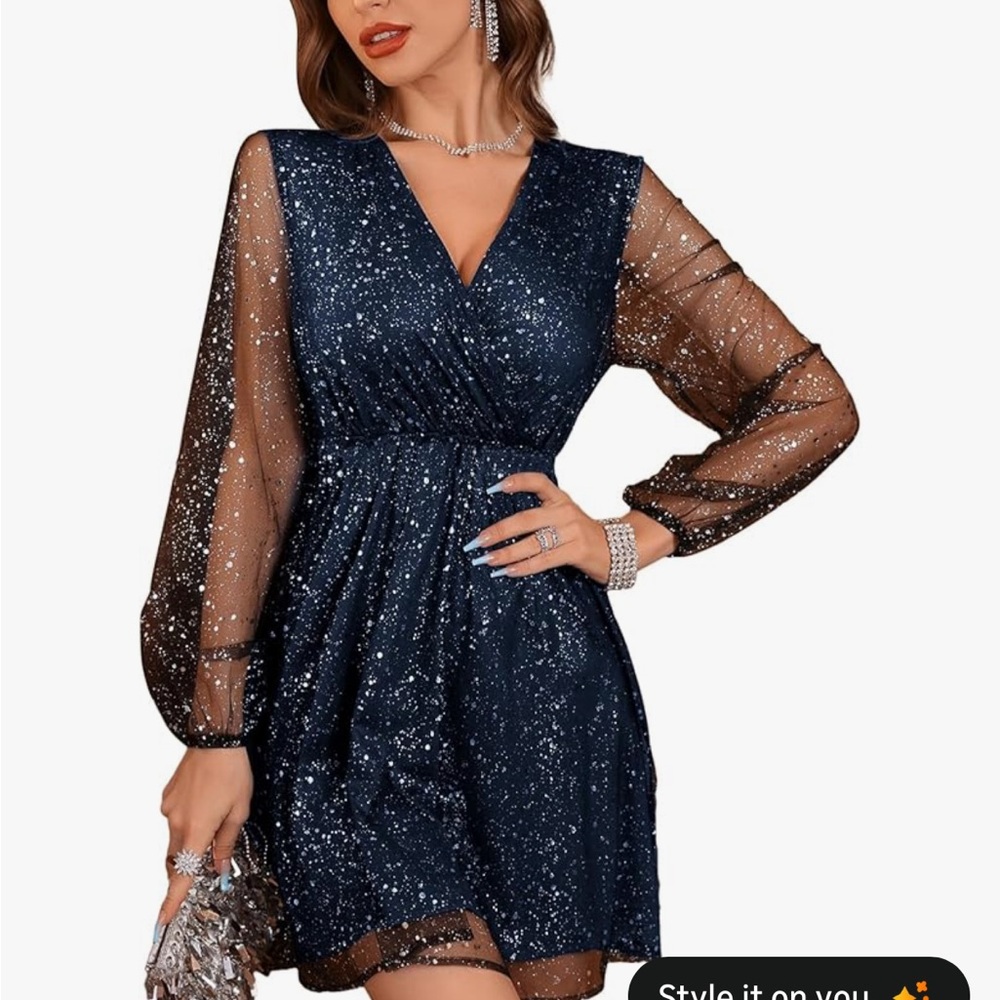 Elegant Navy Blue Sequin Dress